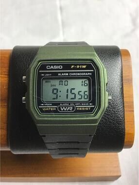 Casio F-91W Digital Watch with Green Face and Black Strap